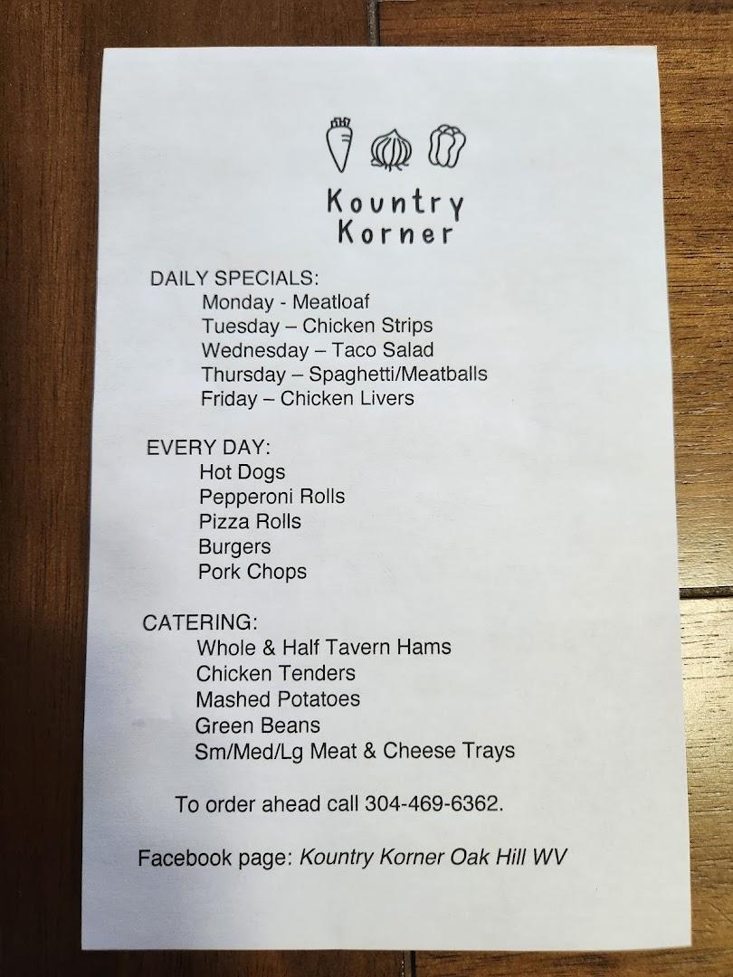 KOUNTRY KORNER Menu